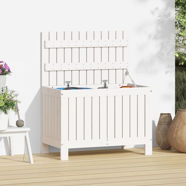 vidaXL Garden Storage Box White Solid Pine Wood Medium