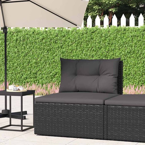 vidaXL Garden Middle Sofa Black PE rattan 21.3 in x 21.3 in x 21.7 in