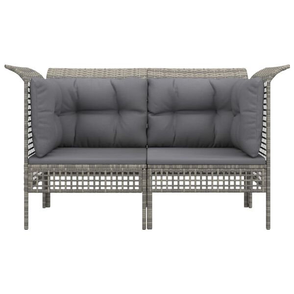 vidaXL Patio Corner Sofas with Cushions 2 pcs Grey Poly Rattan