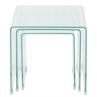vidaXL Three Piece Nesting Table Set Tempered Glass Clear