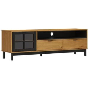 vidaXL TV Cabinet Oak Solid Pine Wood, Tempered Glass, Plastic
