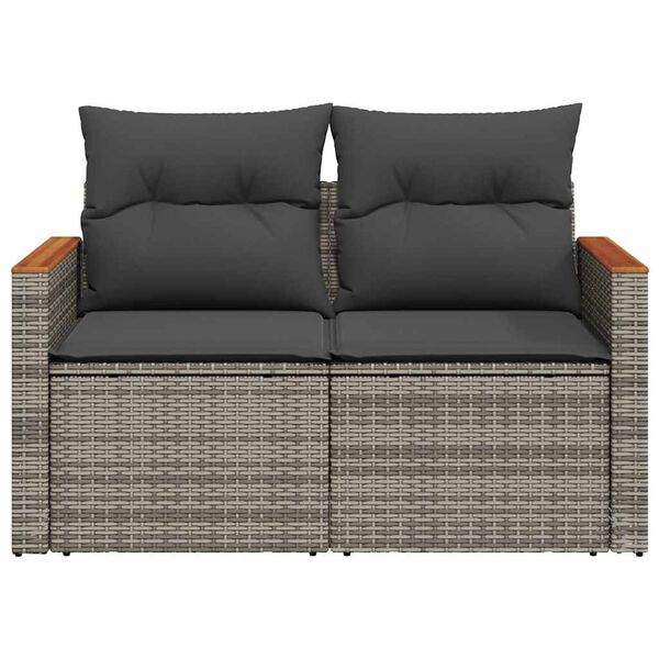 vidaXL Garden Sofa Grey PE Rattan, Powder-Coated Steel, Solid Acacia Wood