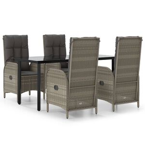 vidaXL Garden Dining Set Black and Grey PE Rattan Medium
