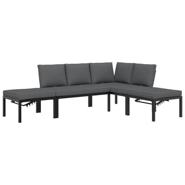 vidaXL Garden Sofa Set Black Aluminum Medium Adjustable Armrests
