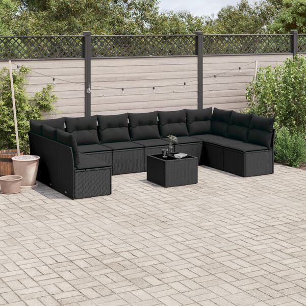 vidaXL Garden Sofa Set Black PE rattan Large Adjustable Armrests