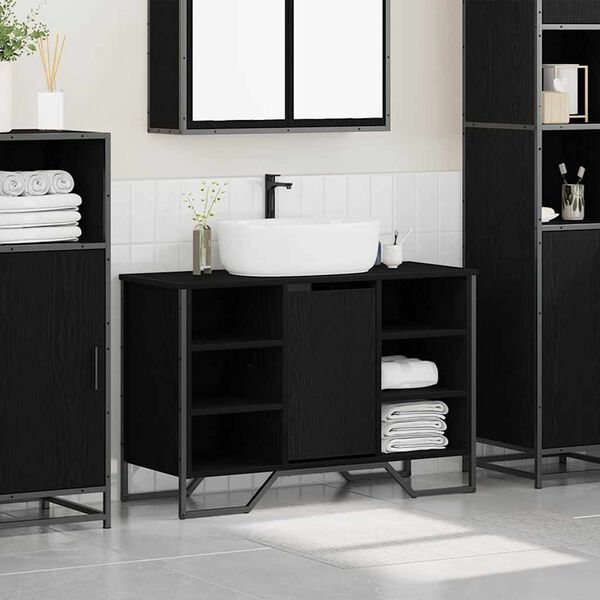 vidaXL Bathroom Sink Cabinet Black Oak 35.83 x 13.78 x 23.62 in