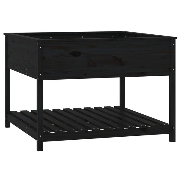 vidaXL Planter Black Solid Pine Wood Large Planter Square Rustic