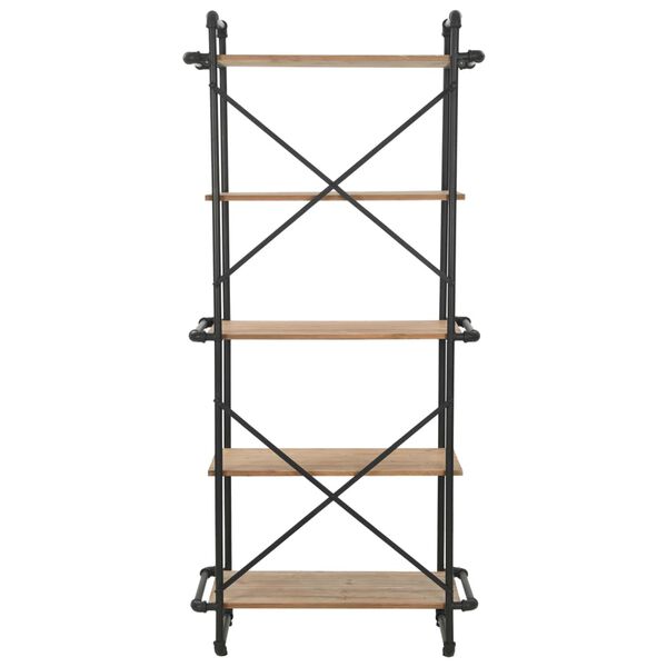vidaXL Bookcase Black and Natural Wood Solid Firwood and Steel