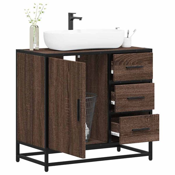 vidaXL Bathroom Sink Cabinet Brown Oak Engineered wood, Metal Medium