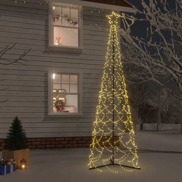 vidaXL Christmas Cone Tree Warm white Powder-coated steel 3 x 10 ft