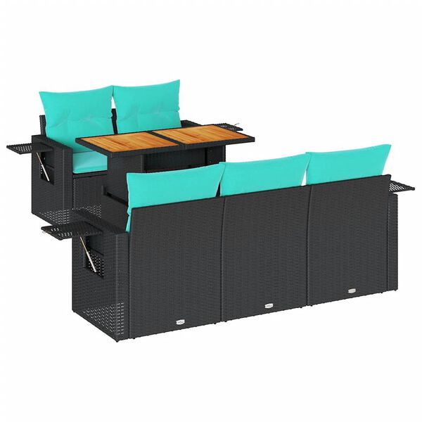 vidaXL 6 Piece Patio Sofa Set with Cushions Black Poly Rattan