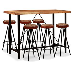 vidaXL Bar Set 7 Pieces Solid Acacia Wood, Genuine Leather & Canvas