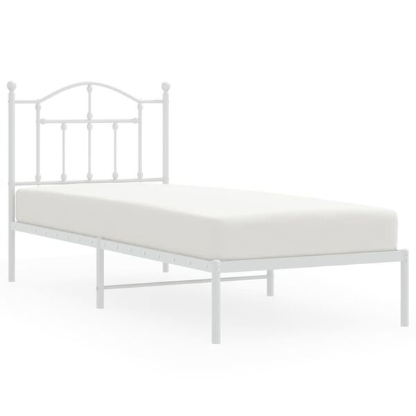 vidaXL Bed Frame White Powder-Coated Steel 31.5x79 in Bed Frame