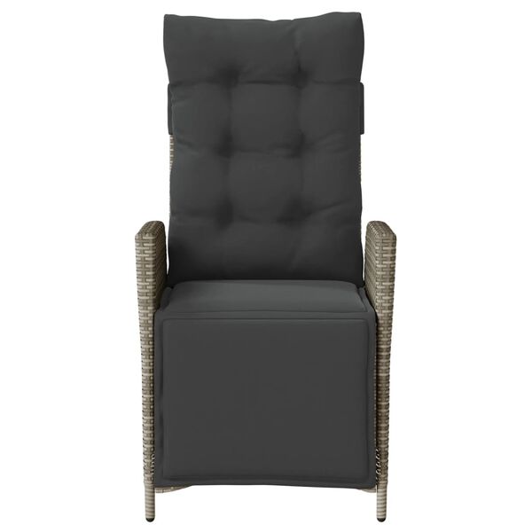 vidaXL Reclining Garden Chair Grey PE rattan, powder-coated steel, polyester