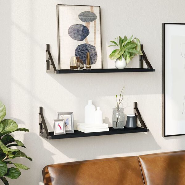 vidaXL Wall Shelf Set of 2 Black Engineered wood 23.6x5.9x6.1 in