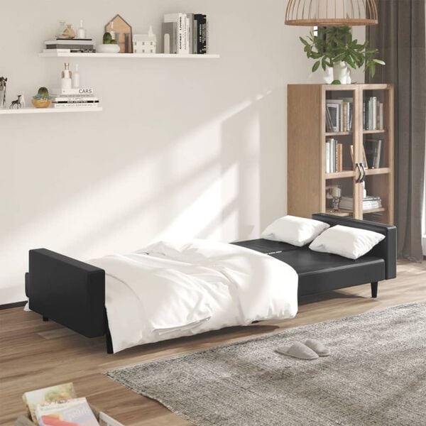 vidaXL Sofa Bed Black Faux leather, wood, plastic, foam 2-seater