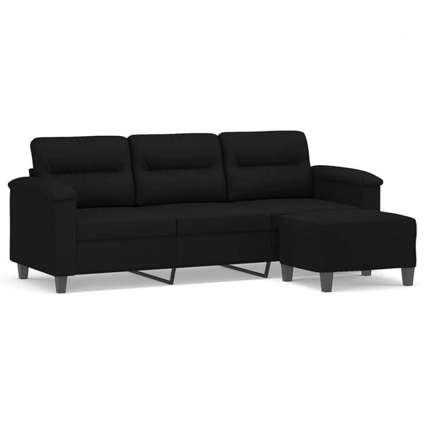 vidaXL 3-Seater Sofa with Footstool Black 70.9" Microfiber Fabric