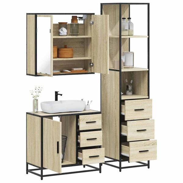 vidaXL Bathroom Furniture Set Sonoma Oak Engineered wood, Metal Large