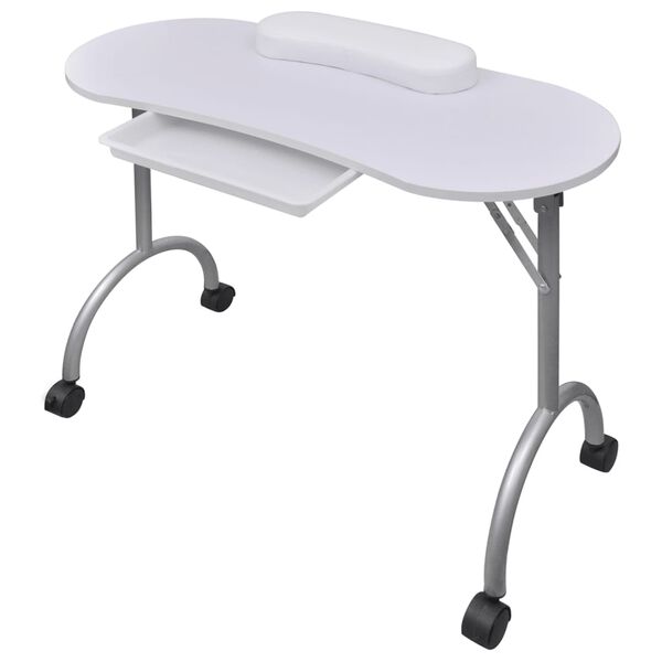 vidaXL Folding Manicure Nail Table with Castors White