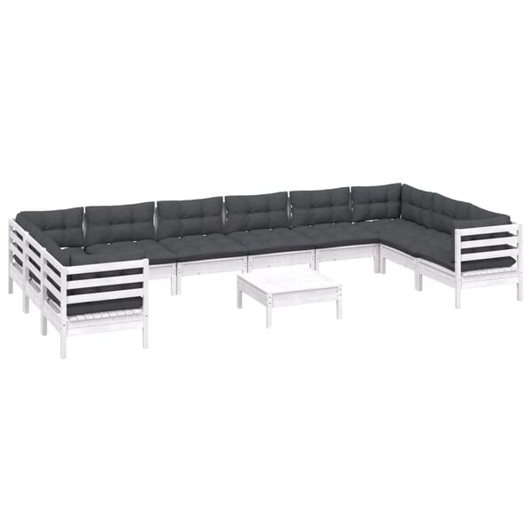 vidaXL Garden Lounge Set White with anthracite cushions