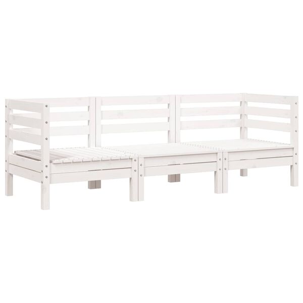 vidaXL Garden Sofa White Solid pine wood 3-seater Modular Garden Sofa