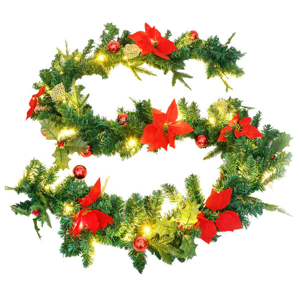 vidaXL Christmas Garland Green and red PVC 8.9ft Christmas Garland