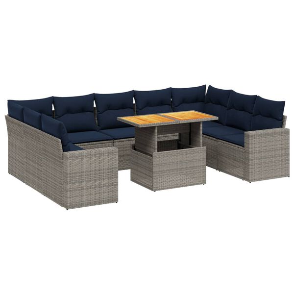 vidaXL 10 Piece Patio Sofa Set with Cushions Gray Poly Rattan