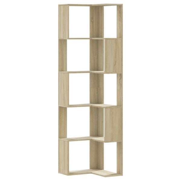vidaXL Corner Bookcase 5-Tier Sonoma Oak 19.7x19.7x70.5" Engineered Wood