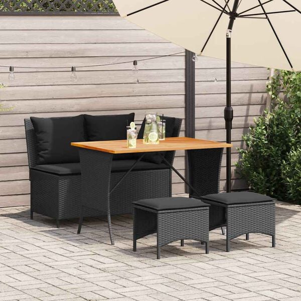 vidaXL 4 Piece Patio Dining Set with Cushions Black Poly Rattan