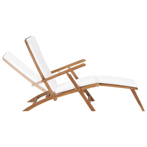 vidaXL Deck Chair Cream White, Teak Solid Teak Wood, Polyester Cushion