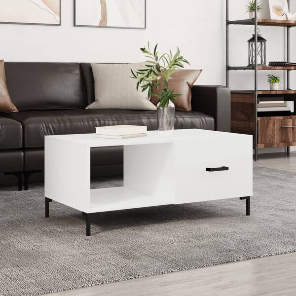 vidaXL Coffee Table High Gloss White Engineered Wood, Iron
