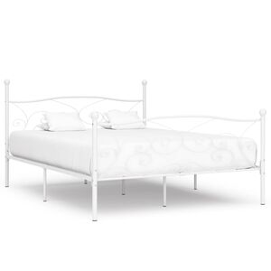 vidaXL Bed Frame White Metal and plywood Double Durable Bed Frame