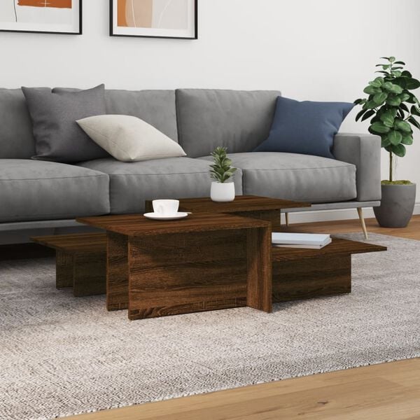 vidaXL Coffee Table Set of 2 Brown oak Engineered wood Medium Storage