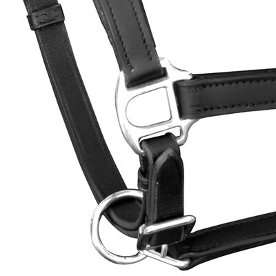 vidaXL Headcollar Stable Halter Real Leather Adjustable Black Full