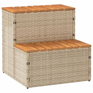 vidaXL Hot Tub Step Beige PE Rattan, Powder-Coated Steel, Solid Acacia Wood