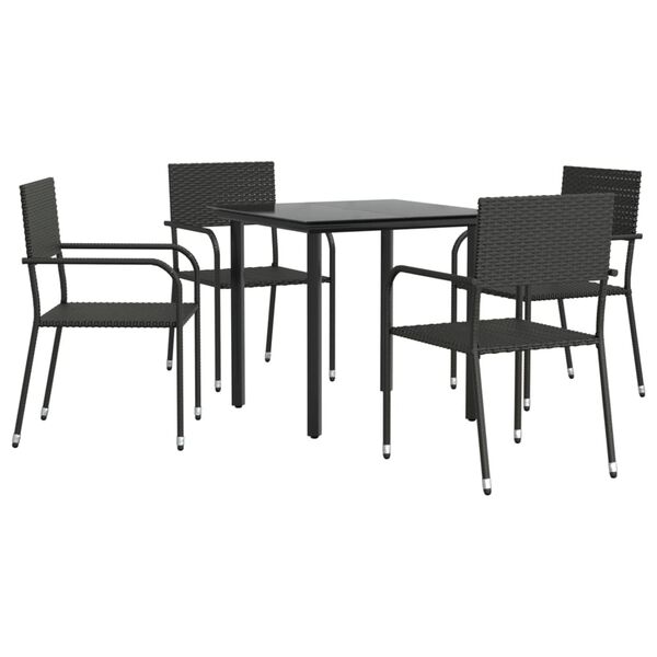 vidaXL Garden Dining Set Black Poly rattan and Steel Standard Stacking