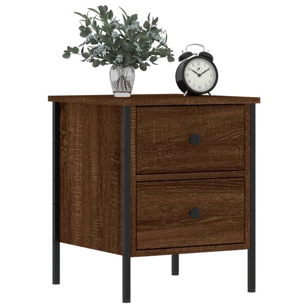 vidaXL Bedside Cabinet Set of 2 Brown Oak Engineered wood and iron