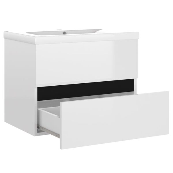 vidaXL Sink Cabinet with Built-in Basin High Gloss White Engineered Wood