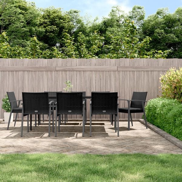 vidaXL 9 Piece Patio Dining Set with Cushions Poly Rattan and Steel