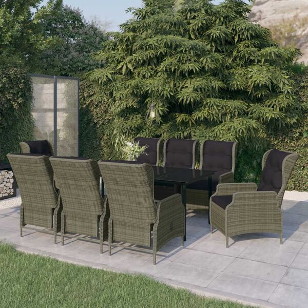 vidaXL Garden Dining Set Table: Black, Chairs: Brown, Cushions: Black