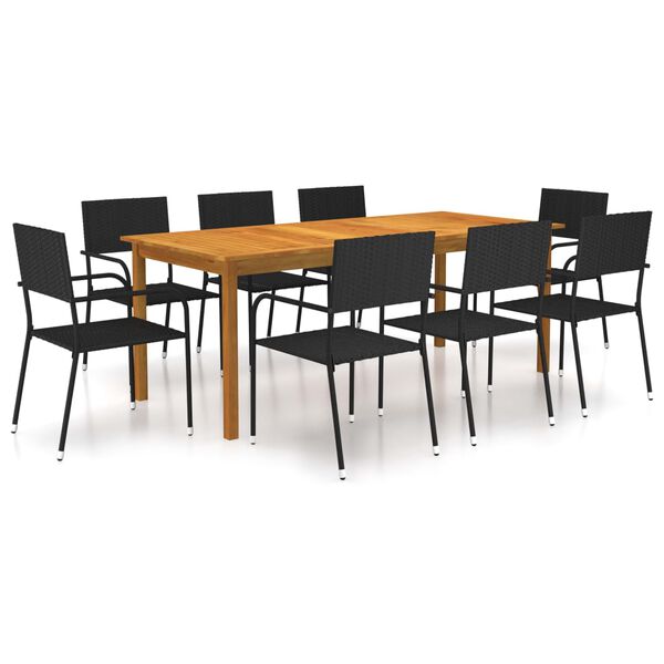 vidaXL Dining Set Black Solid Acacia wood Large Stackable