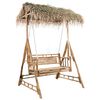 vidaXL 2-Seater Swing Bench with Palm Leaves and Cushion 79.5" Bamboo