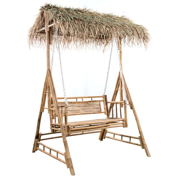 vidaXL 2-Seater Swing Bench with Palm Leaves and Cushion 79.5" Bamboo