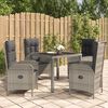 vidaXL Garden Dining Set Grey Poly Rattan 5 Piece Adjustable Armrests