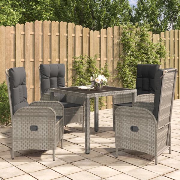 vidaXL Garden Dining Set Grey Poly Rattan 5 Piece Adjustable Armrests
