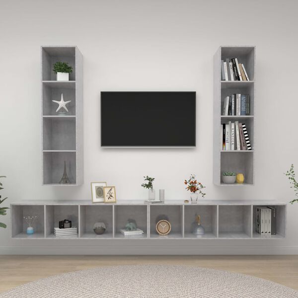 vidaXL Wall-mounted TV Stands 4 Pcs Concrete Gray Engineered Wood