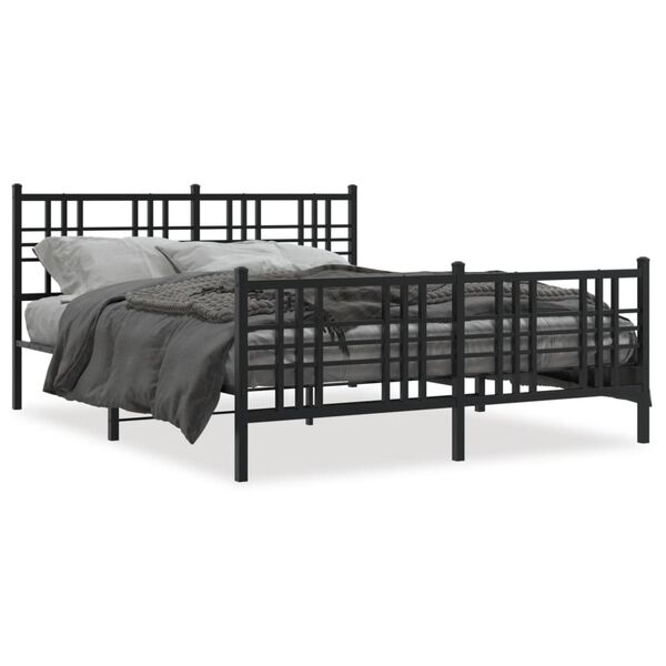 vidaXL Bed Frame Black Steel 63x79 in Bed Frame Rectangular
