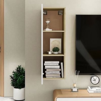 vidaXL TV Cabinet White and Sonoma Oak 12"x11.8"x35.4" Engineered Wood