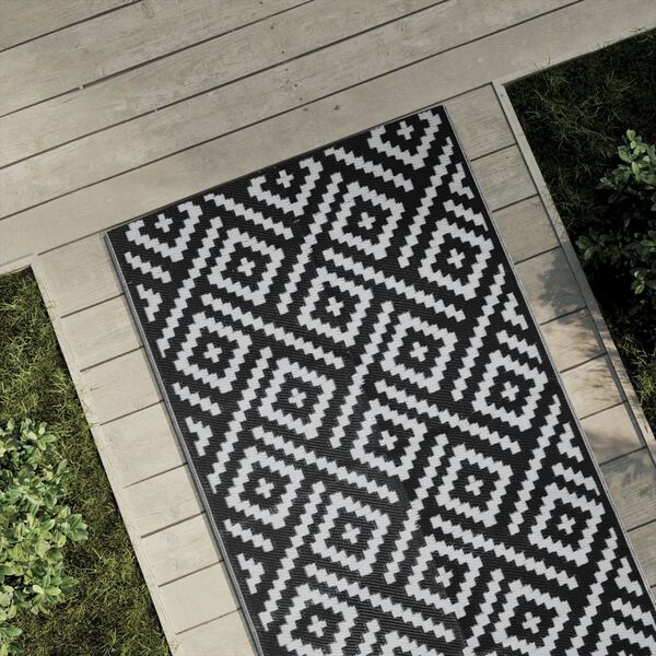 vidaXL Outdoor Carpet White and Black Polypropylene 31.5 x 98.4 in
