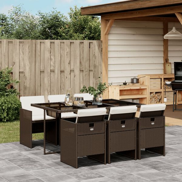 vidaXL Patio Dining Set Set of 6 Brown, Cream White